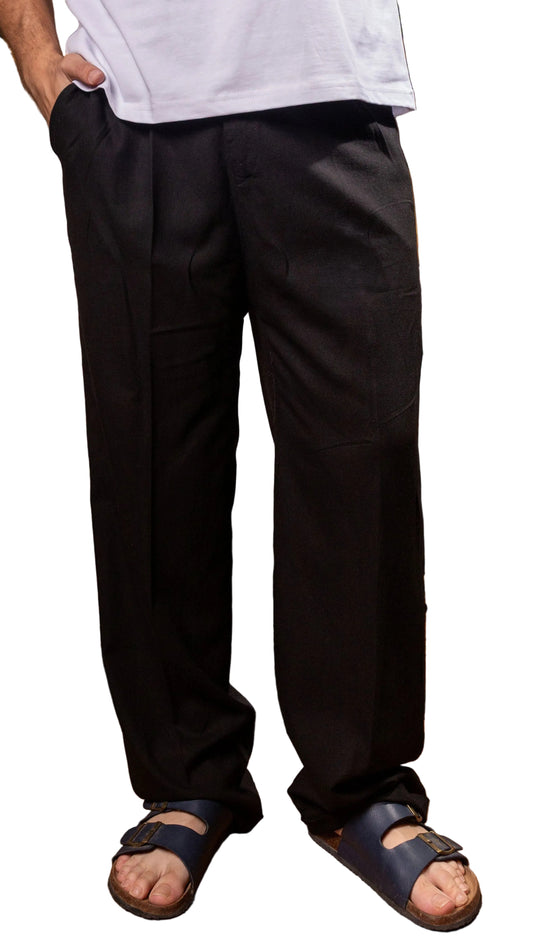 LINEN PLEATED PANT BLACK