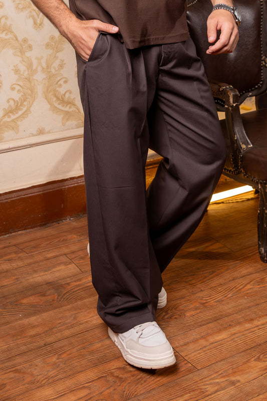 PLEATED PANTS DARK BROWN