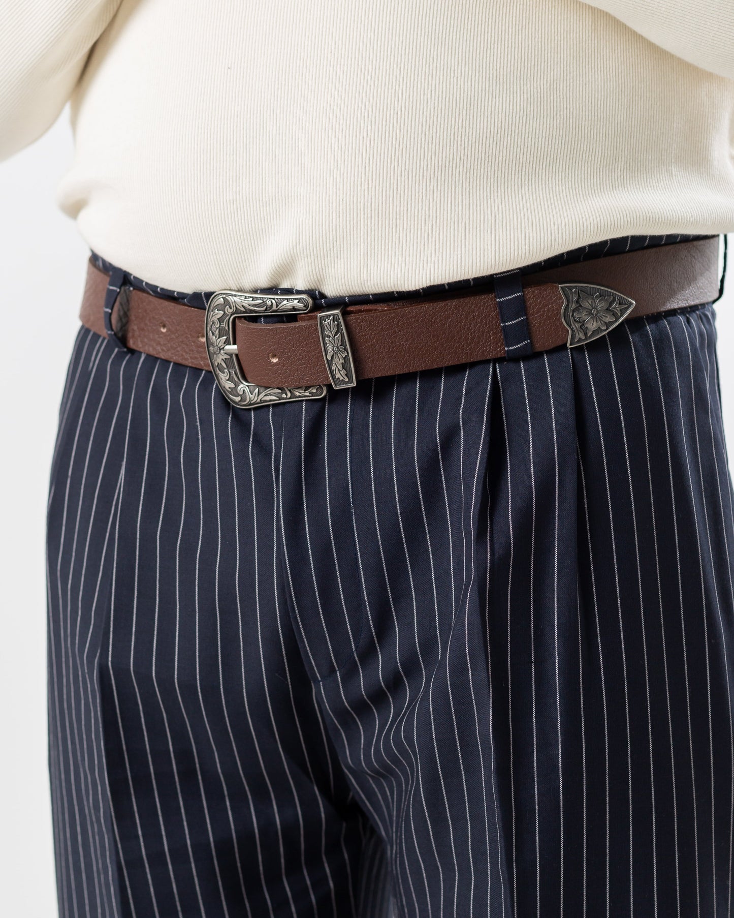 Western Buckle Belt BROWN (Genuine Leather3.5)