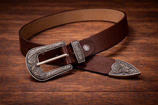 Western Buckle Belt BROWN (Genuine Leather3.5)
