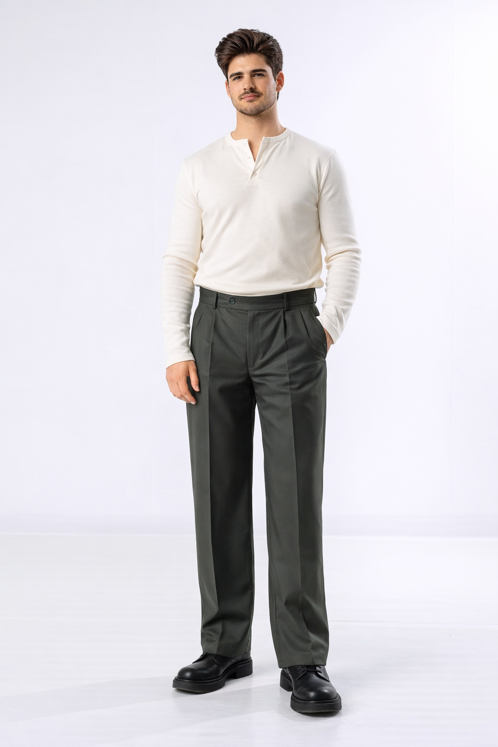 PLEATED PANTS DARK GREEN (ALL SEASONS)